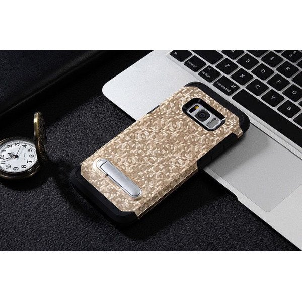 Wholesale Samsung Galaxy S8 Plus Pixel Armor Hybrid Kickstand Case (Champagne Gold)